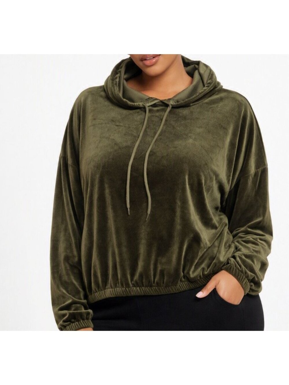 Rebdolls Olive Green Velvet Hoodie Women’s 2X Long Sleeve Drawstring Pullover